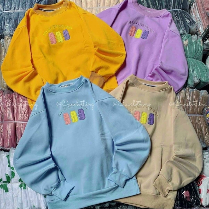 Áo sweater nữ form rộng cổ tròn thêu gấu, Áo hoddie nỉ bông thời trang thu đông phông cách Ulzzang | BigBuy360 - bigbuy360.vn