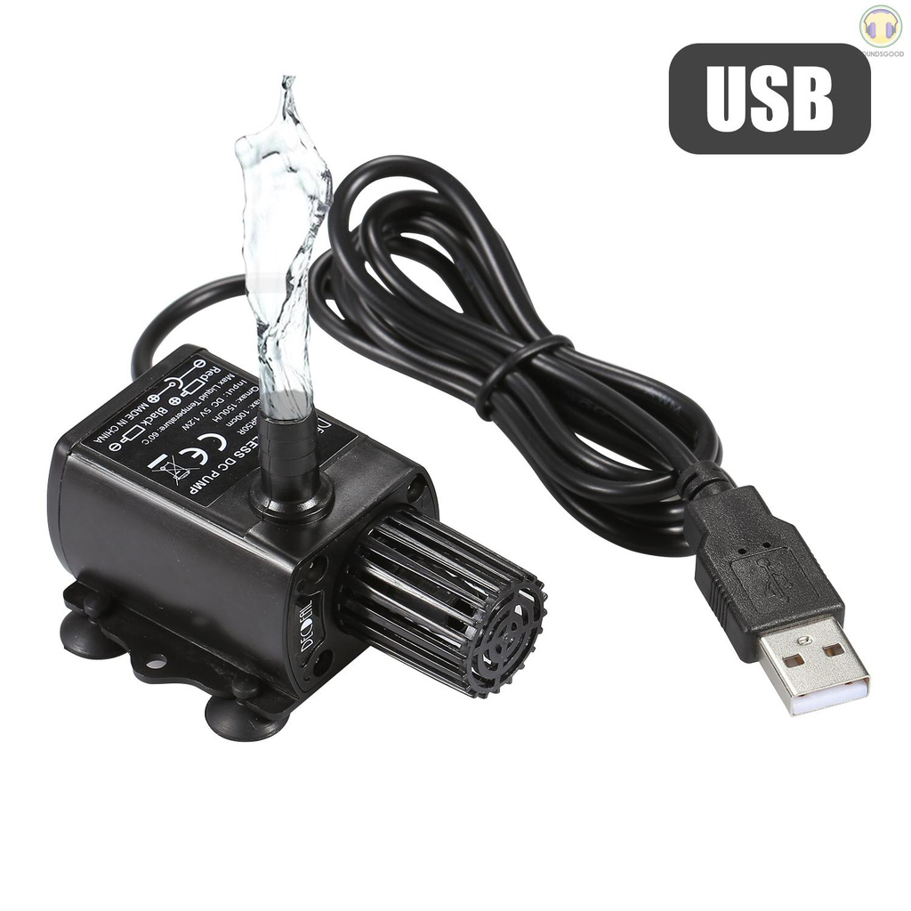 Máy bơm nước hồ cá không chổi thang siêu êm mini DC5V đầu cắm USB 120L/H 1.2W lên cao 3.28ft