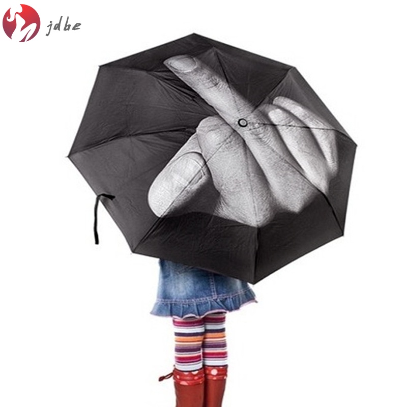 Dù Gấp Chống Gió In Hình Ngón Tay Giữa Màu Đen Dành Cho Nam Và Nữ