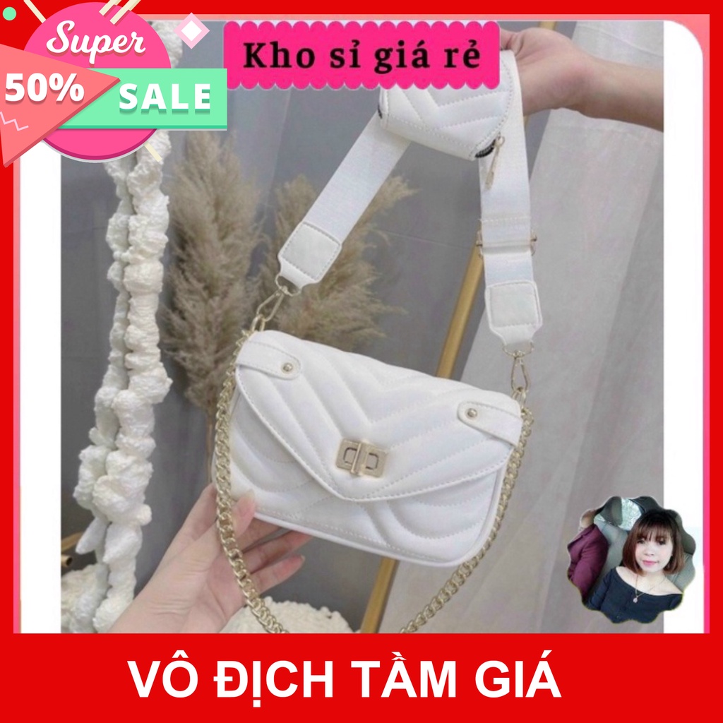 ` Bộ Túi Ví khóa xoay chất da PU mềm mịn dây đeo chéo bản to VG652