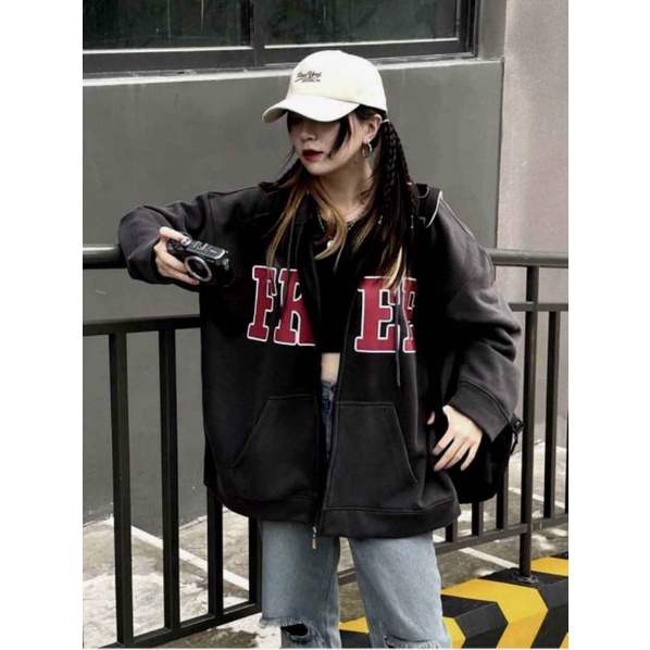 Áo khoác hoodie khoá bo tay Free shipHodie nữ form rộng dài vải nỉ chất đẹp giá rẻ không xù lông hàng quảng châu