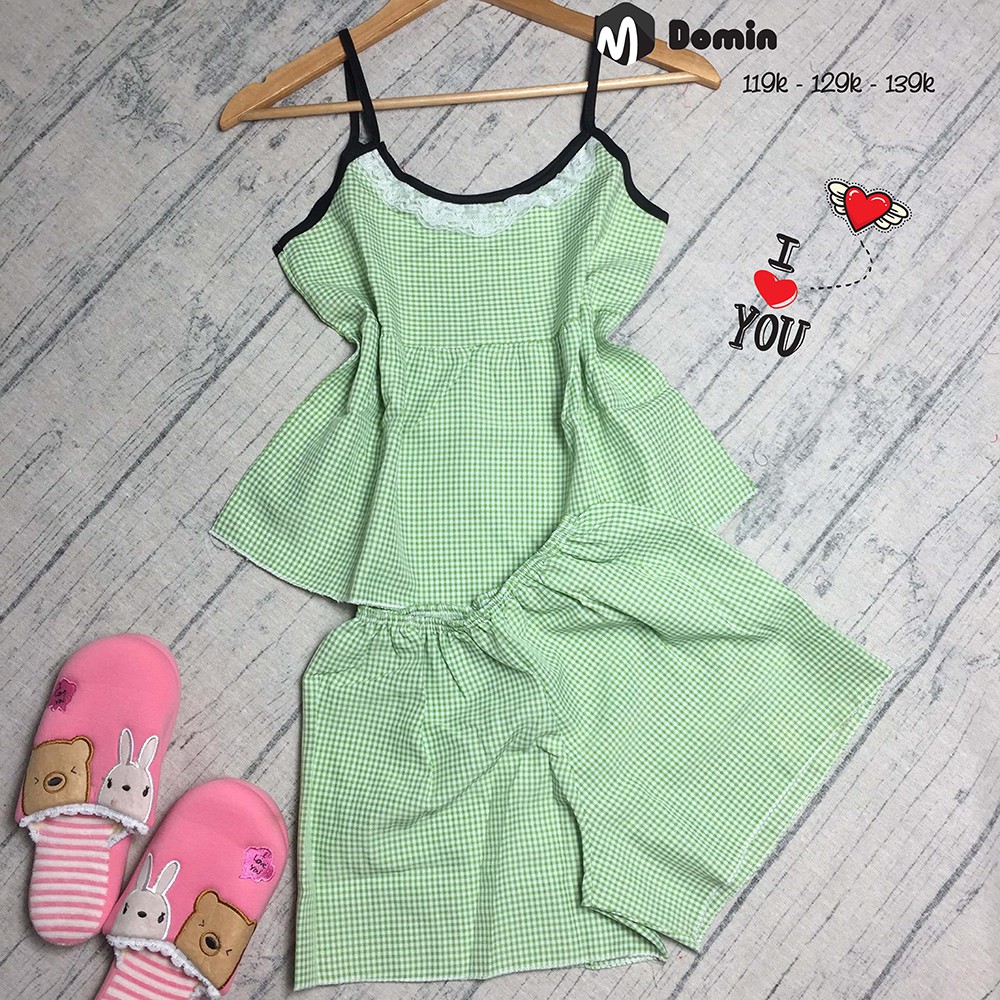 DOMIN - Bộ Ngắn Vải Kate Kiểu Babydoll Caro Form dưới 49kg | BigBuy360 - bigbuy360.vn