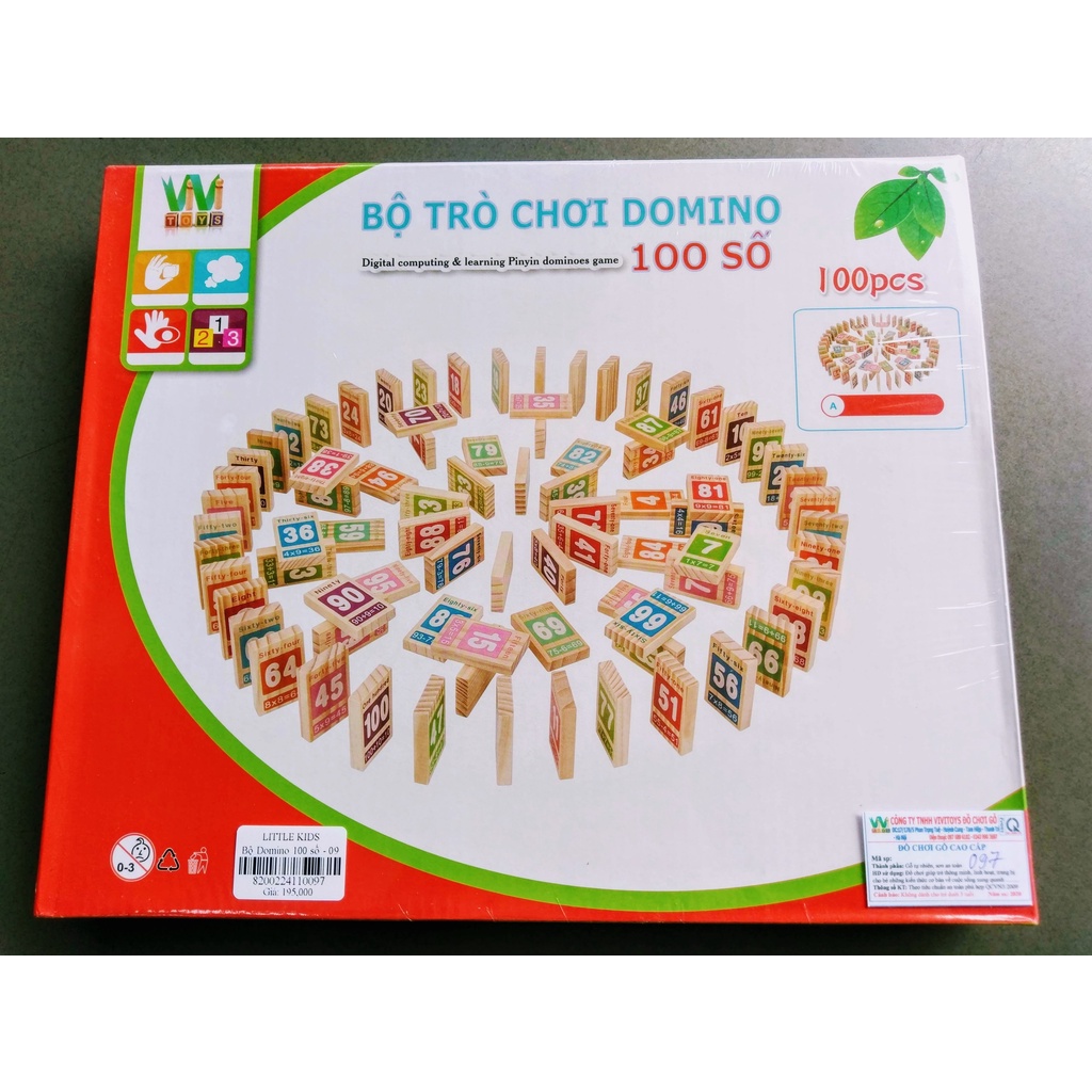 (Giá rẻ nhất)Bộ Domino Gỗ 100 Số Học Kèm Toán Và Tiếng Anh