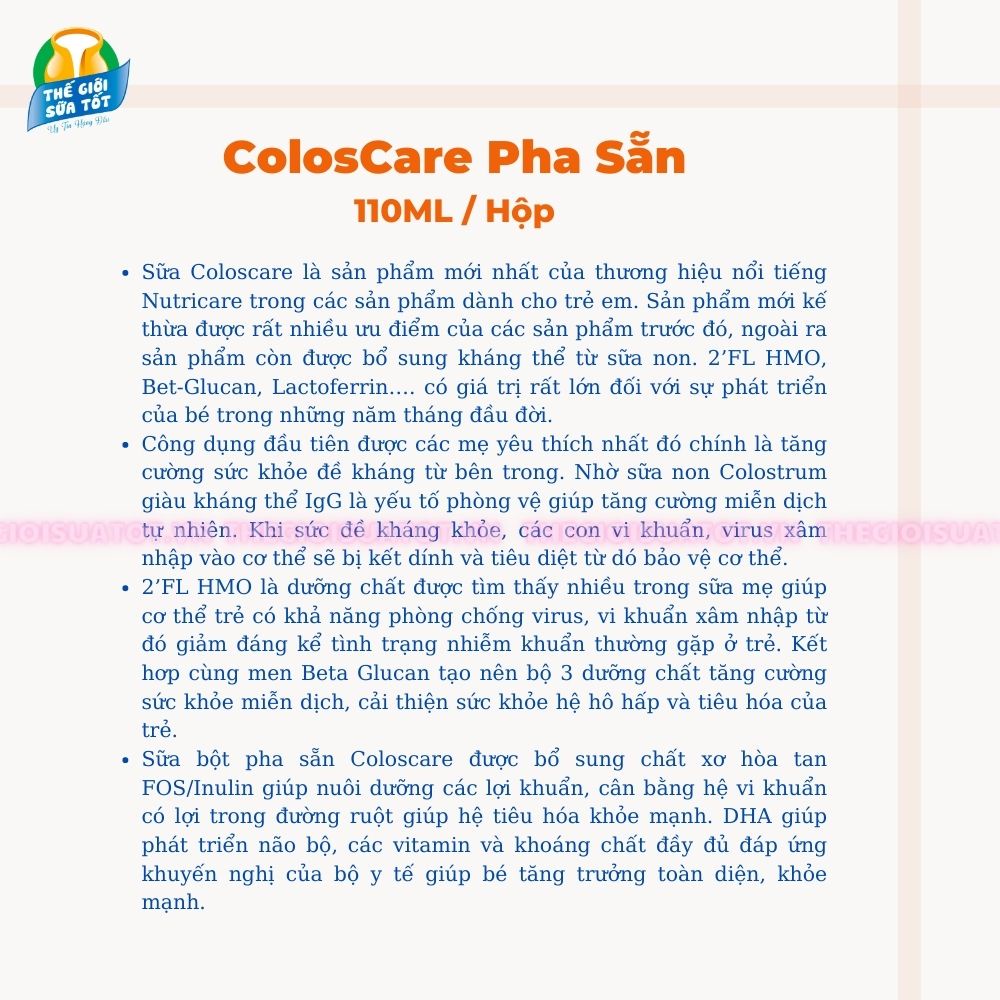 Thùng Sữa 48 Hộp Coloscare - Colosbaby pha sẵn 110ml - Hỗ Trợ Tăng Cường Miễn Dịch Đề Kháng Khỏe Mạnh thegioisuatot