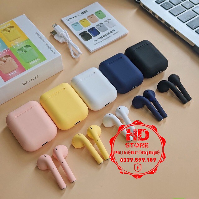 [ Được chọn màu ] Tai nghe nhét tai không dây Bluetooth 5.0 TWS i12 có hộp sạc màu macaron.