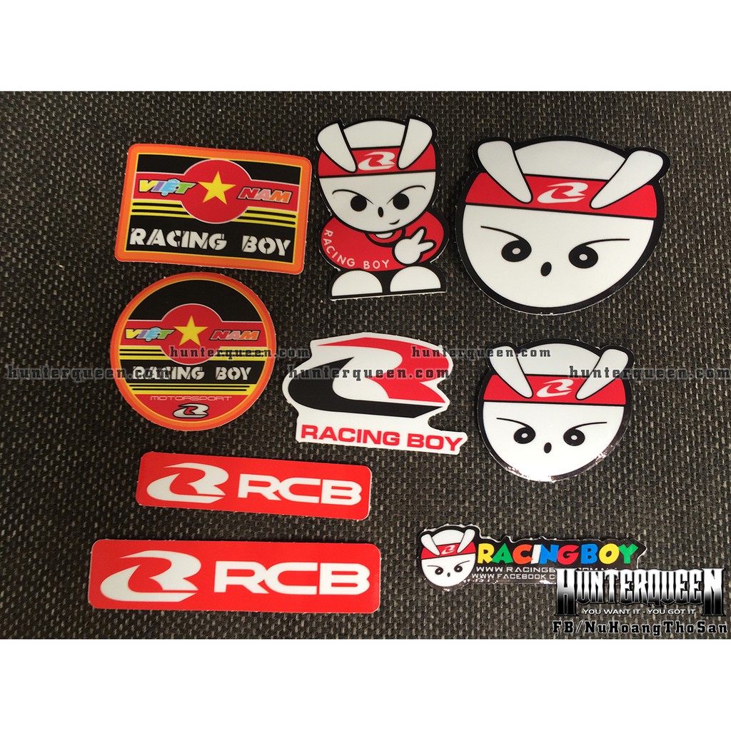 Trọn bộ 8 logo VN RACING BOY. Hình dán thỏ cực ngầu chống nước - Nhận đặt in sticker theo yêu cầu