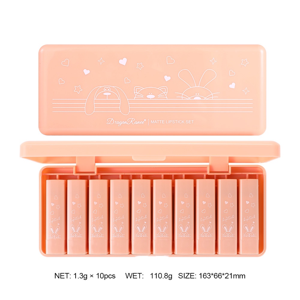 Set 10 Son Môi Mini Dạng Lỏng Dưỡng Ẩm Lâu Trôi Tiện Dụng