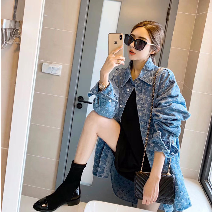 Autumn Fashion Jacket Female Port Retro Denim Jacquard Jacket Long-sleeved Korean Large Size Loose Couple Jacket