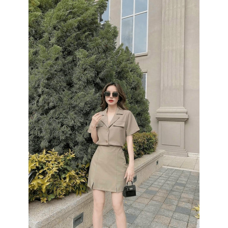 Sét Áo Cổ Vest Kết Hợp Chân Váy Chữ A Chất Tuyết Mưa Có Lót Quần Mặc Đẹp Thoải Mái Tôn Dáng [NEW UNISEX]