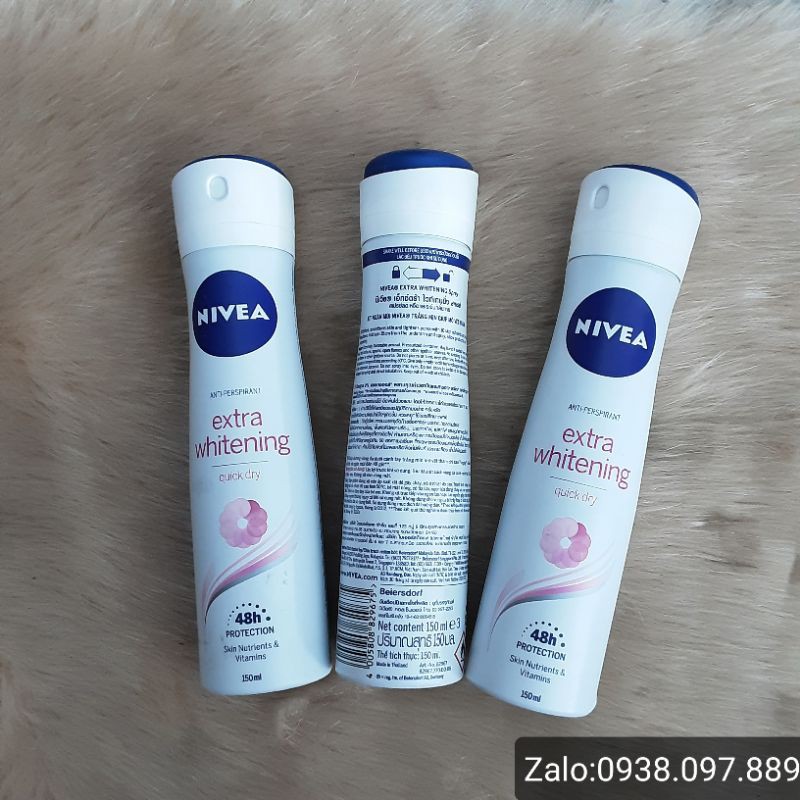 Xịt ngăn mùi NIVEA trắng mịn giúp mờ vết thâm 48h 150ml