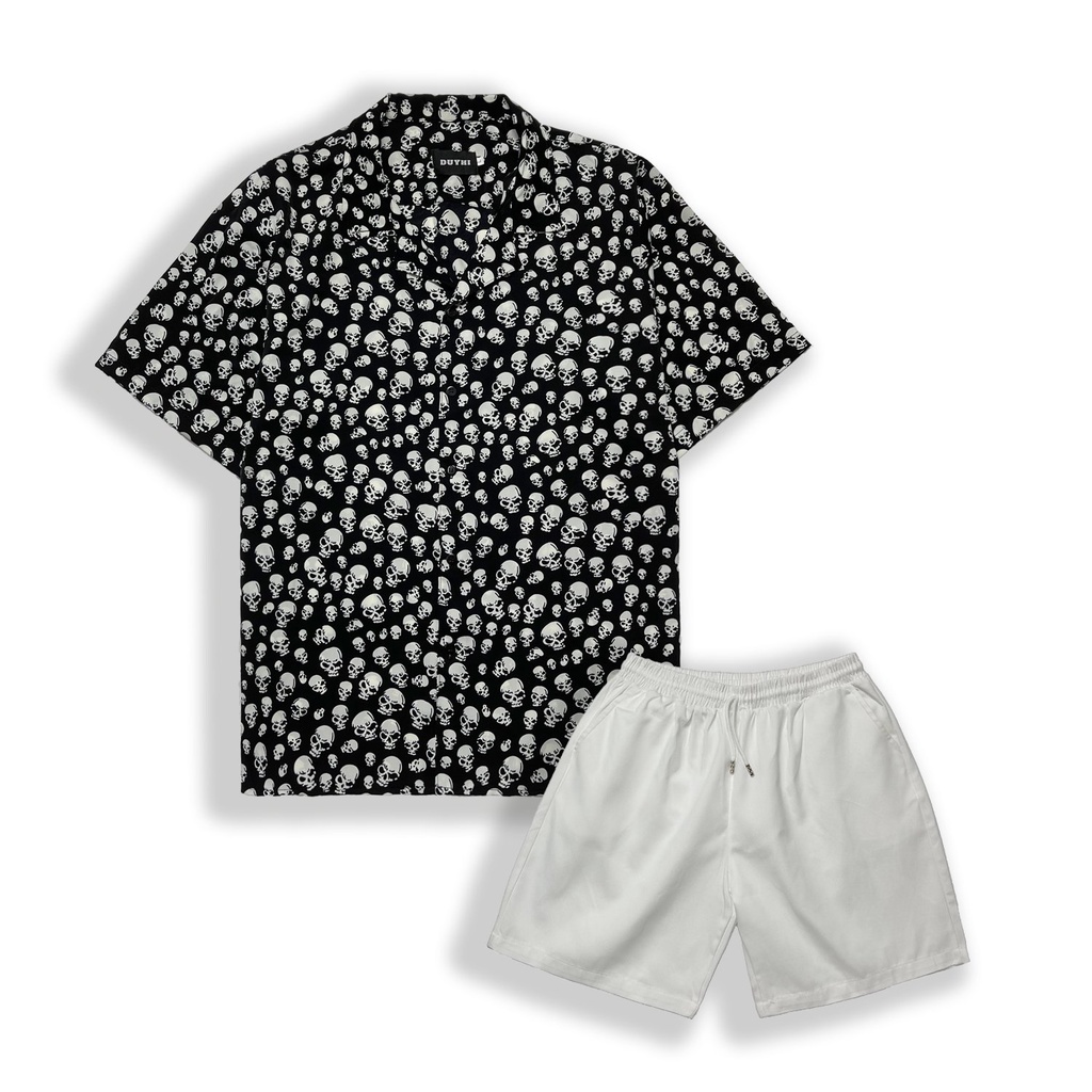 Áo sơ mi cộc tay unisex form rộng họa tiết ĐẦU LÂU cho nam nữ | DUYHI