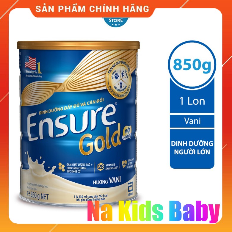  Sữa Ensure Gold hương vani/ vani ít ngọt/ cà phê 850 gam chính hãng