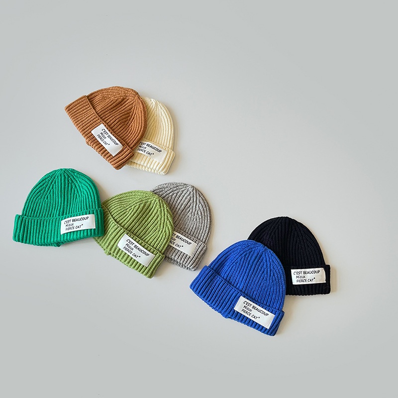 Mũ beanie Trùm Đầu Chống Gió Giữ Ấm Màu Sắc Kẹo Ngọt In Chữ Đơn Giản Phong Cách Hàn Quốc Cho Bé