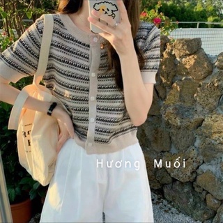Áo len cộc tay hoạ tiết-áo len mongtoghii