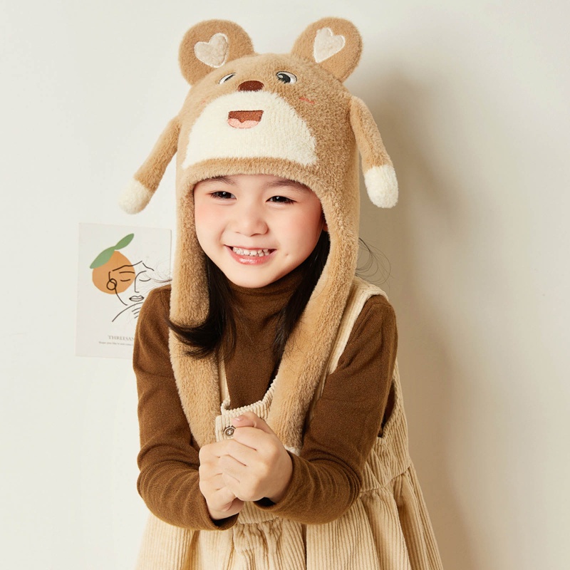 Mũ Beanie Mềm Phối Tai Thỏ Có Thể Chuyển Động Vui Nhộn Thời Trang Mùa Đông Cho Bé Gái
