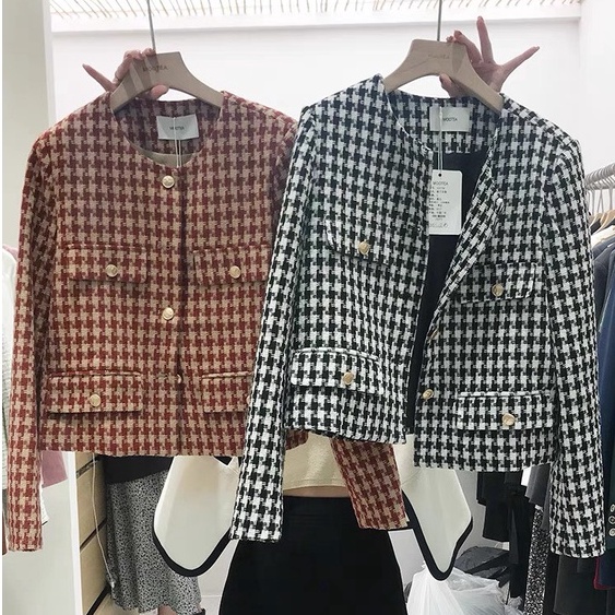 Áo khoác dạ nữ họa tiết Houndstooth (Hàng 2 lớp dạ dày vừa phải) • 2ENDSHOP