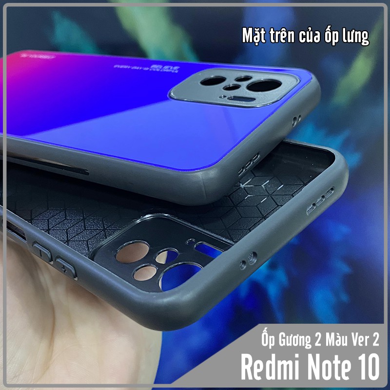 Ốp lưng cho Xiaomi Redmi Note 10 gương cứng 2 màu Gradient Ver 2 , viền TPU dẻo đen