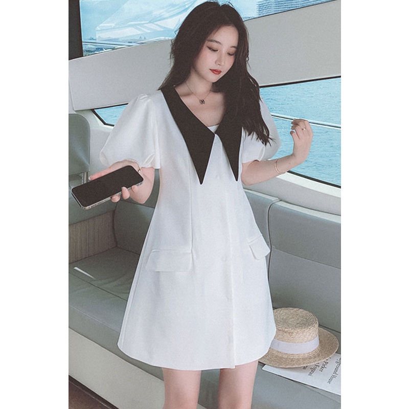 Váy ngắn dáng chữ A tay bồng - Đầm dự tiệc chất mát, tay 2 lớp - Cổ nhọn | BigBuy360 - bigbuy360.vn