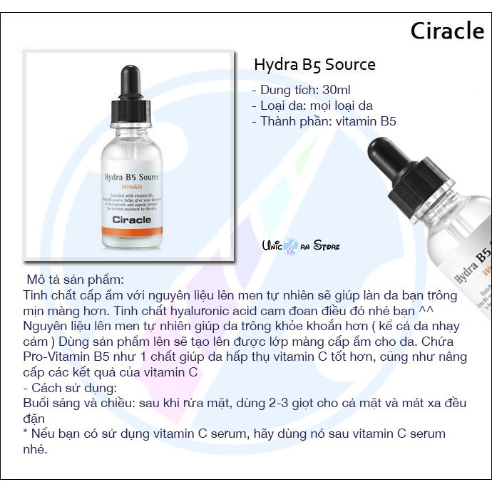 [HÀNG NHẬP KHẨU] Tinh Chất Serum Dưỡng Ẩm Phục Hồi Da Tổn Thương, Chống Lão Hóa Ciracle Hydra B5 Source 30ml