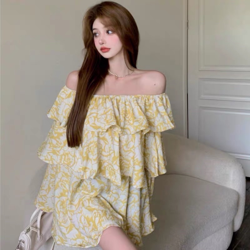 Váy Hoa Nữ Trễ Vai Siêu Xinh Dáng Xoè Freesize