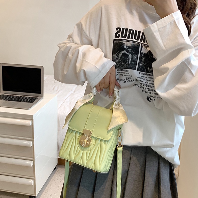 IELGY Túi đeo vai IELGY hình vuông cỡ nhỏ phối khăn lụa thời trang cho nữ