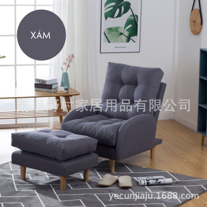 Ghế sofa thư giãn Ghế lười kèm đôn  chất liệu vải, có điều chỉnh 3 cấp độ, có thể tháo ra vệ sinh