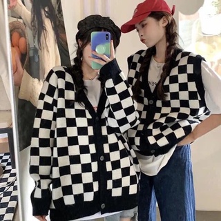 Áo gile sọc họa tiết caro, áo khoác nỉ bo tăm