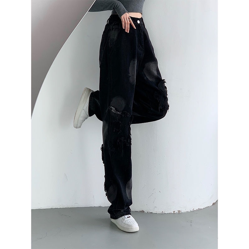Quần dài ống rộng phong cách đường phố Âu Mỹ thời trang mùa thu cho nữ size lớn