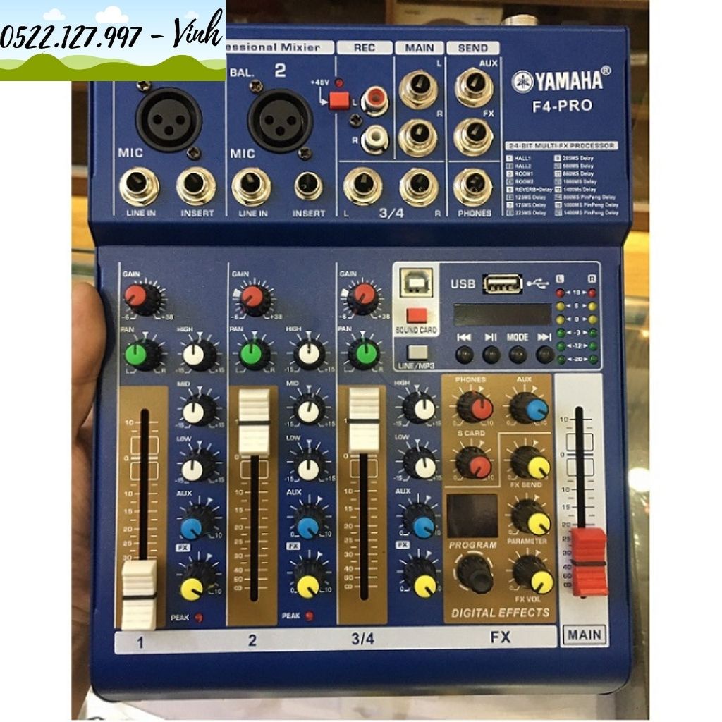 Mixer Yamaha F4 Pro - Tích hợp vang số 16 chế độ vang- Chuyển đổi thành soundcard livestream karaoke - Gia Khang shop