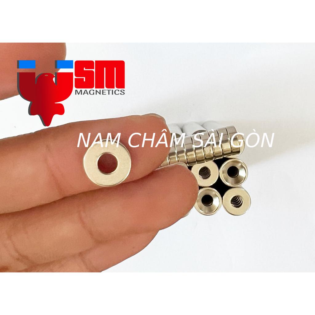 [NCSG] Nam châm đất hiếm hình tròn dày 3mm có lỗ nhiều kích thước (10x3mm - M4, 12x3mm - M3, 15x3mm - M4)