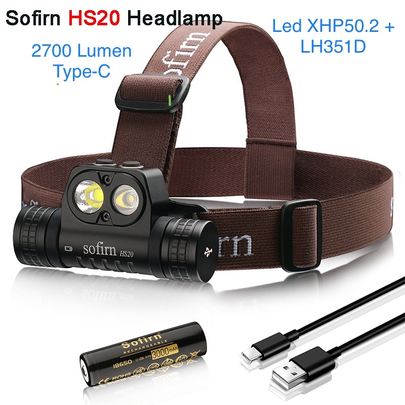 Sofirn HS20 Đèn Pin LED Đeo Đầu 2700 lumen Sạc Type-C Cree XHP50.2 và LH351D Dùng Pin 18650 Không Thấm Nước Chính Hãng