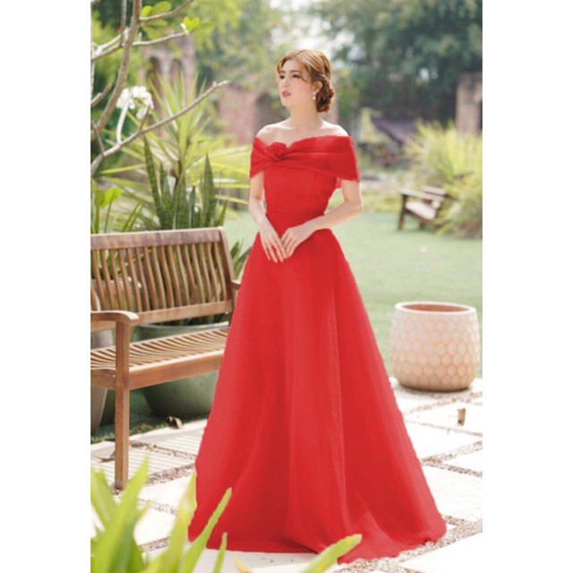 Đầm maxi dự tiệc mặc cưới bẹt vai sang trọng siêu xinh - size M/L (có ảnh/video thật) MS30Y
