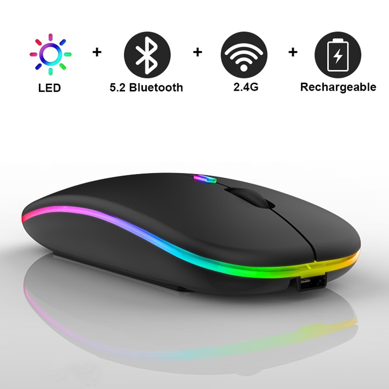 Chuột không dây có thể sạc lại chuột bluetooth RGB, thích hợp cho máy tính xách tay không dây Mause mute LED chuột chơi game PC Macbook tiện dụng