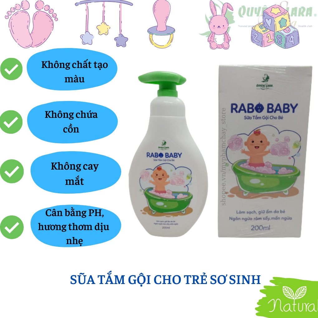 Sữa Tắm Gội Cho Bé Rabo Baby QUYÊN LARA Giúp Làm Sạch Dịu Nhẹ,Loại Bỏ Rôm Sảy,Mẩn Ngứa 200ml, Hàng Chính Hãng