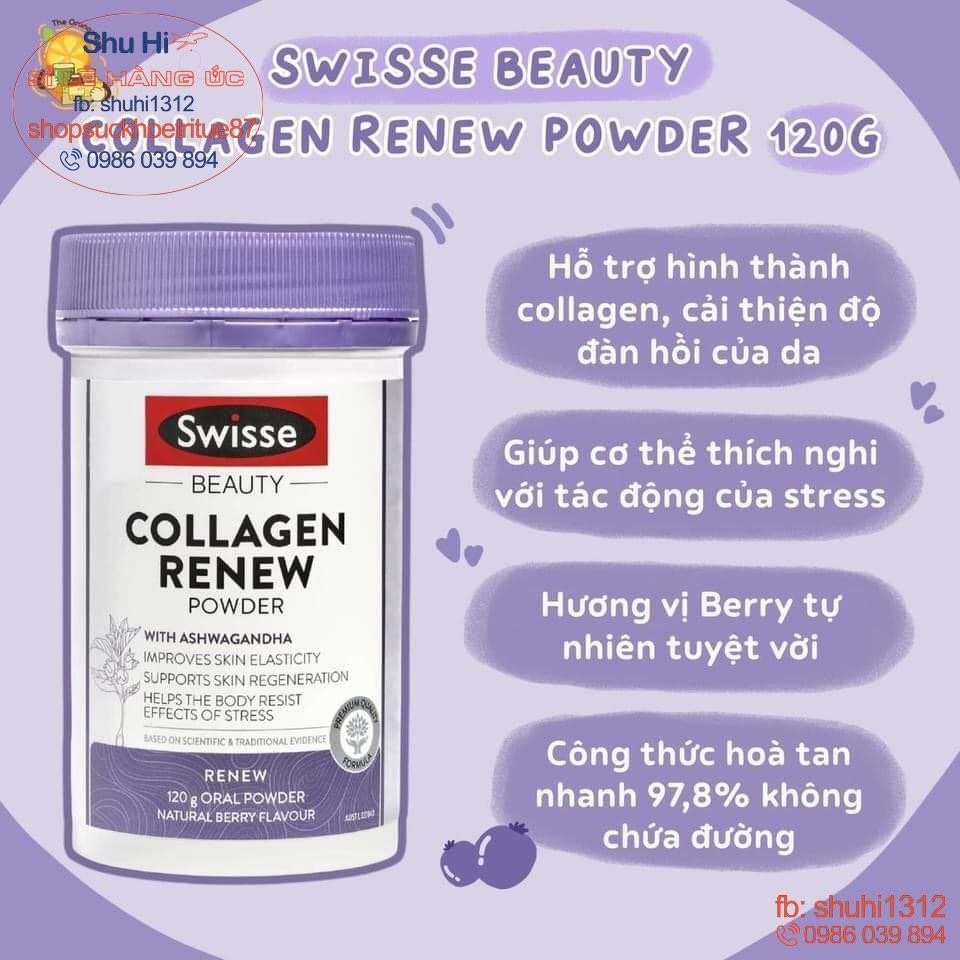 Collagen renew dạng bột 120g úc, swisse beauty collagen renew powder, đẹp da, móng, tóc căng bóng da