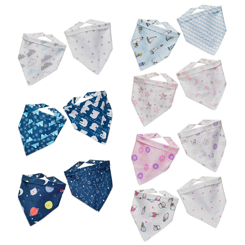 Set 2 Yếm Ăn Cotton Mềm Mại Hình Tam Giác In Họa Tiết Hoạt Hình Dành Cho Các Bé