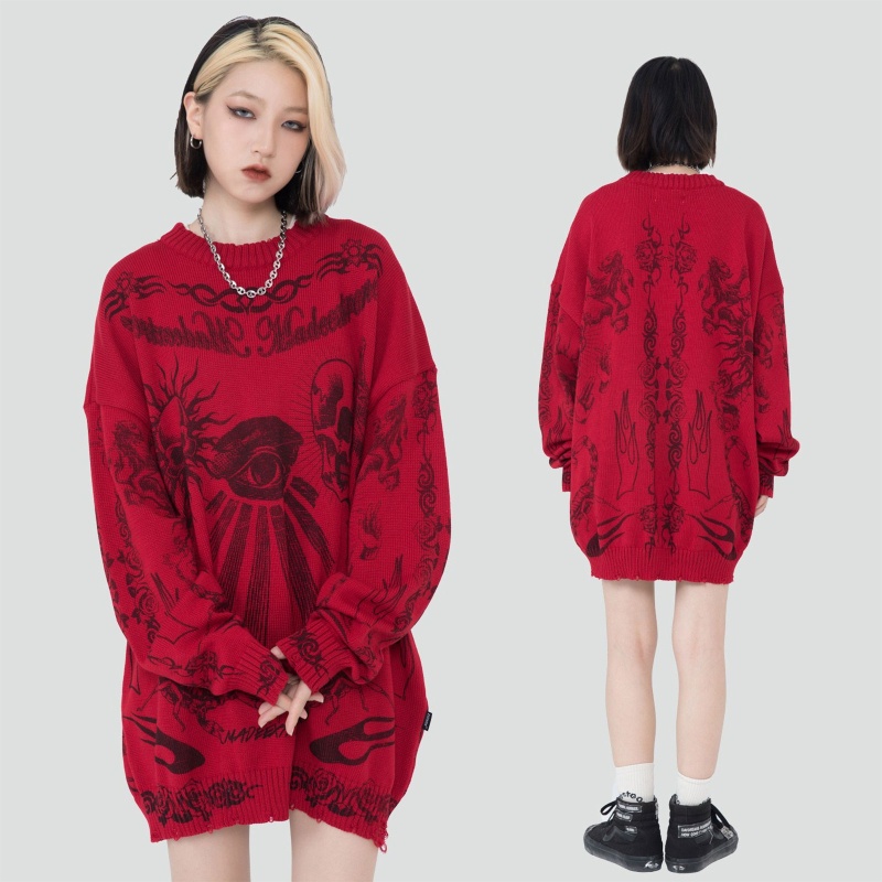 Xiabao Áo Sweater Dệt Kim Tay Dài Chui Đầu Hình Bọ Cạp Phong Cách Gothic Harajuku Unisex Oversize