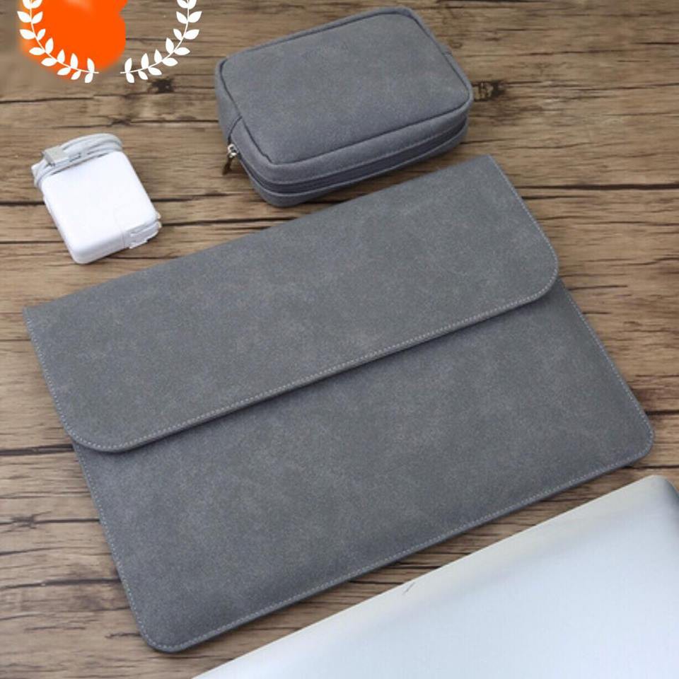 Bao da chống sốc cho macbook, laptop, surface kèm ví đựng phụ kiện, chất da lộn