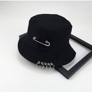 Mũ bucket xỏ khuyên cá tính form unisex nam nữ hai màu đen, trắng - B27