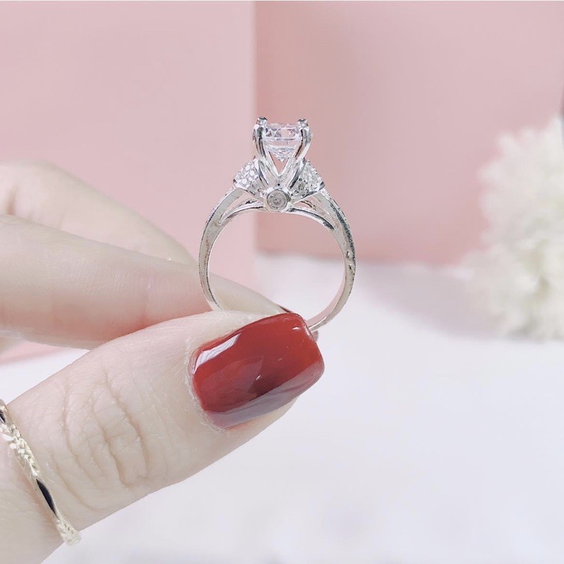 Nhẫn nữ Bạc ta đính đá kiểu dáng sang chảnh , sáng bóng , dày dặn - Vàng Bạc Khải Khải