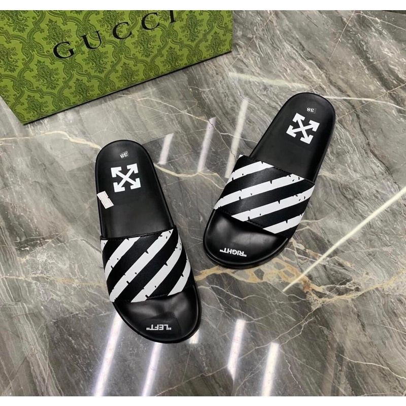 Dép lê Off white siêu nét kèm hộp - Dép lê nam quai da cực đỉnh