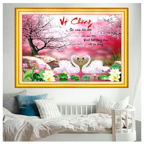 Tranh Đính Đá VỢ CHỒNG (ĐÁ ABC CAO CẤP). Kích Thước: 75cm x 55cm