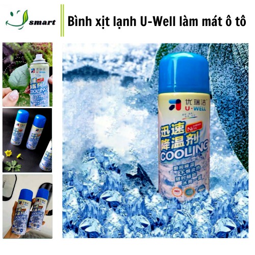 Bình xịt lạnh U-Well làm mát hạ nhiệt độ bề mặt tức thì, làm lạnh yên xe máy, ghế ô tô nén khí siêu thơm