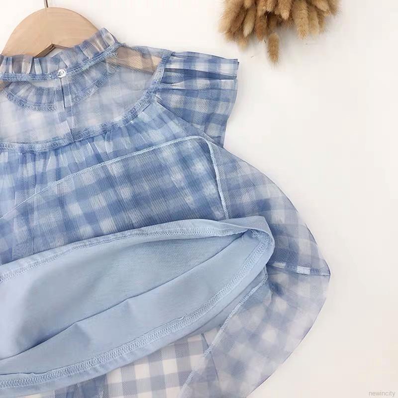 Đầm bé gái tay ngắn phối lưới phong cách Hàn Quốc