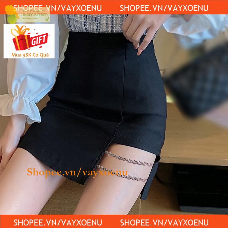 chân váy xẻ đùi phối dây xích mt1073 vayxoenu sang chảnh, sành điệu