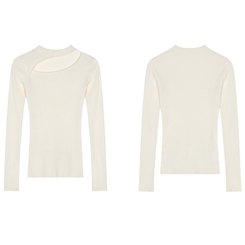 QKOOLE  Áo len tay dài màu đen dáng ôm phong cách Hàn Quốc thời trang cho nữ