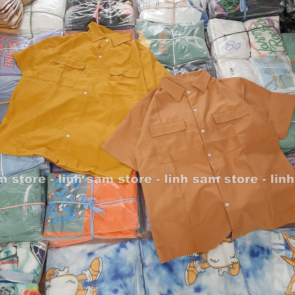 Áo sơ mi nữ SAM CLO cổ bẻ tay ngắn - lỡ ulzzang form freesize dáng rộng unisex mặc cặp, nhóm, couple TRƠN HAI TÚI | BigBuy360 - bigbuy360.vn