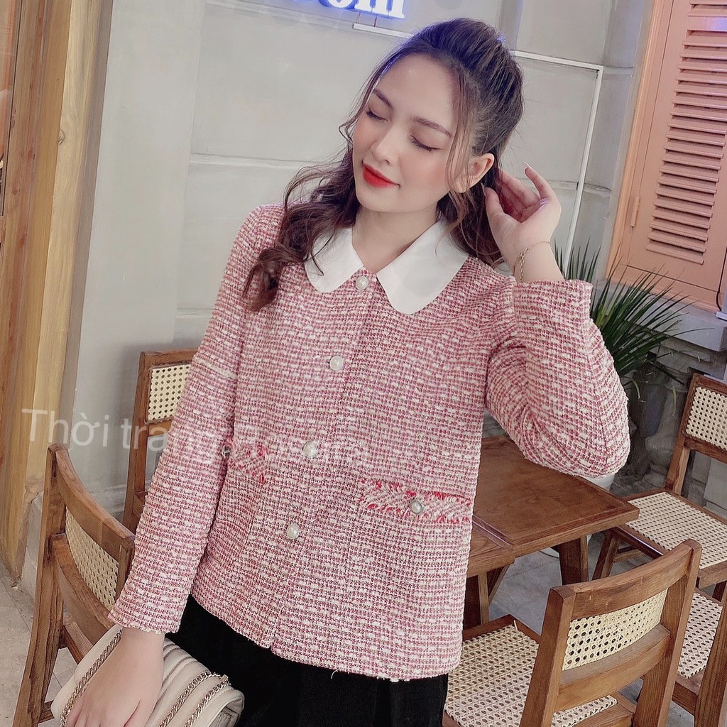 Áo dạ tweed màu hồng Rosara A535 | BigBuy360 - bigbuy360.vn