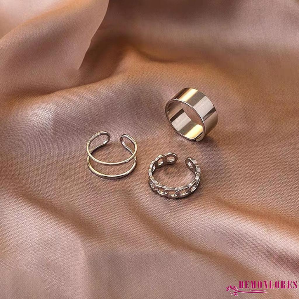 Bộ 3 Nhẫn Đeo Tay Khoét Rỗng/Dệt Hở Làm Quà Tặng Đơn Giản Cho Nữ