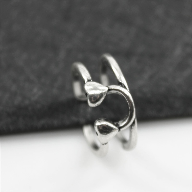 Nhẫn đôi bằng bạc thiết kế hở có thể điều chỉnh phong cách cổ điển thời trang